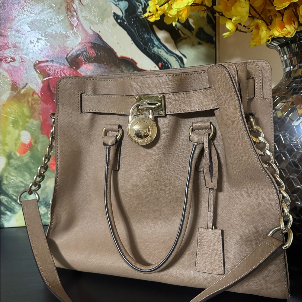 Michael Kors Brown Leather Satchel with Gold Chain - Picture 6 of 7